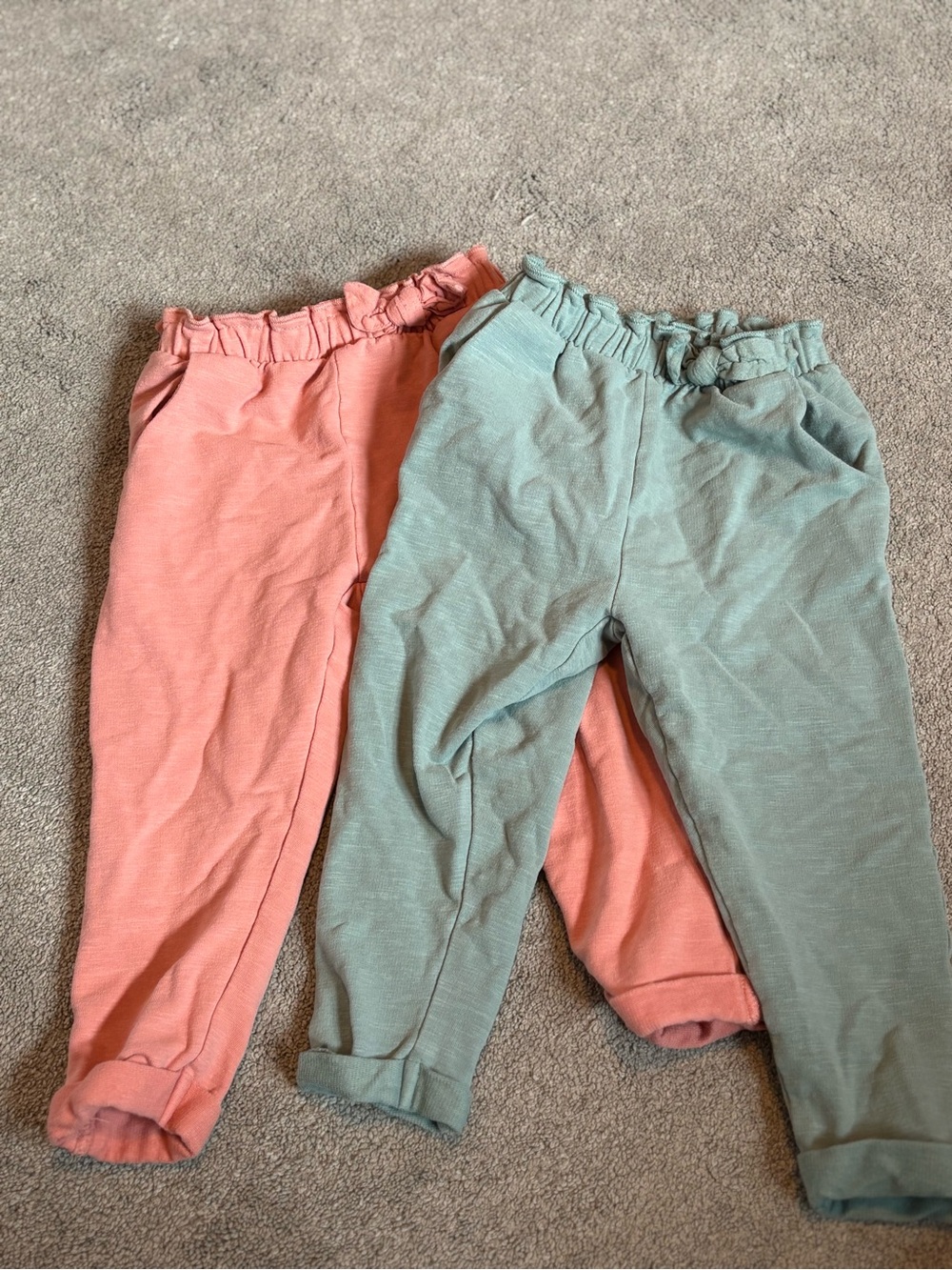 Zara- Kids Pull-On Joggers in Coral Pink & Sage Green